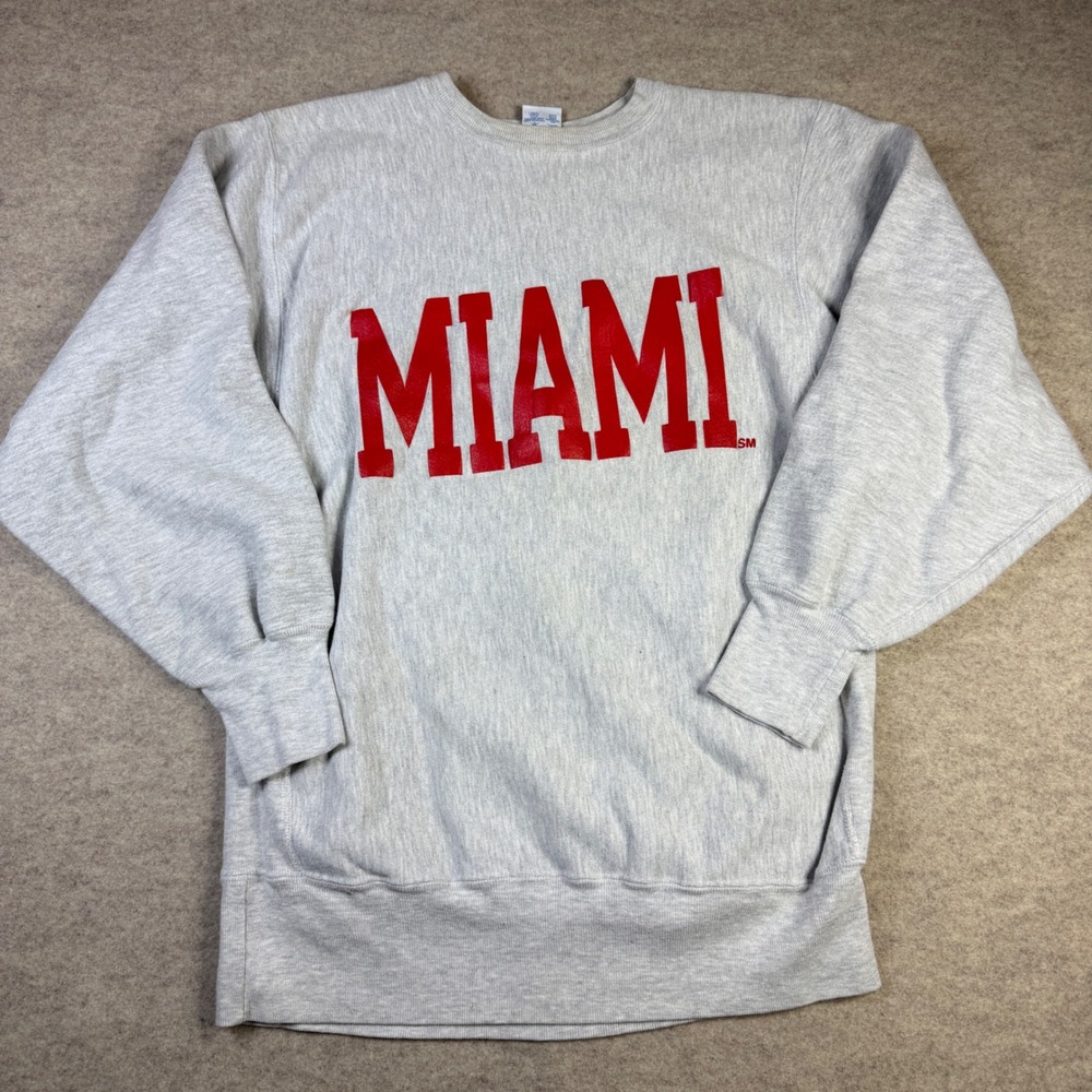 Vintage Champion Reverse Weave Miami Sweatshirt XL Grey Made in USA 90s Pullover